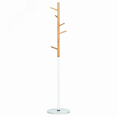 Изображение товара Вешалка-стойка BRABIX CR-1906 на мраморном диске, металл белый / дерево бук, 6 крючков, 606440 (шт)