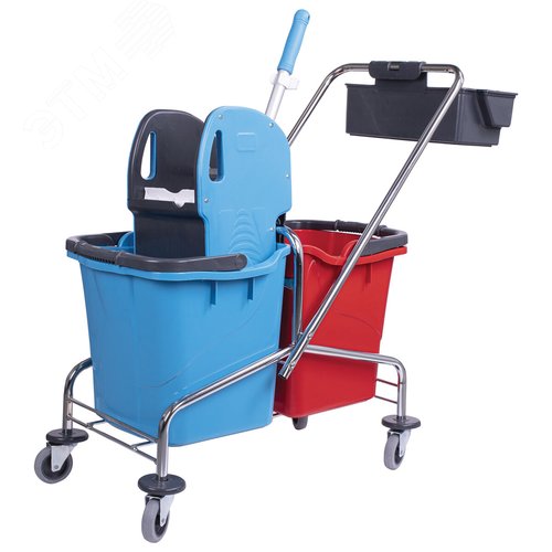 Изображение товара Тележка уборочная, 2 съемных ведра по 25л, механический отжим, корзина, BRABIX, Турция, 607903 (шт)
