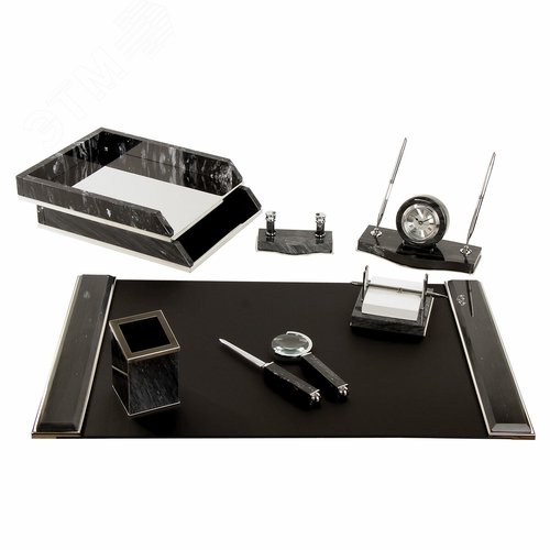 Изображение товара Набор настольный GALANT из мрамора, 8 предметов, черный мрамор/серебристые металл. детали, 231192 (шт)