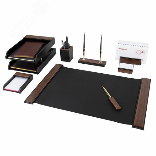 Изображение товара Набор настольный GALANT ''Sirius'' из дерева, 8 предметов, цвет ''орех/чёрный'', 238161 (шт)