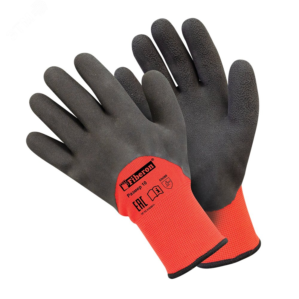 Изображение товара Перчатки Двойное утепление ТУНДРА акрил с полиэстером, латексное покрытие, в и/у, 10(XL), Fiberon (пар)
