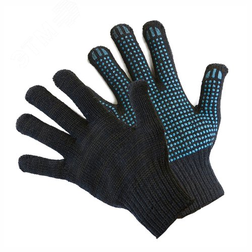Изображение товара Перчатки хлопчатобумажные с ПВХ черная пряжа 65(60)г (пар)