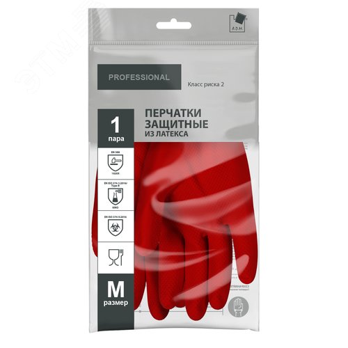 Изображение товара Перчатки защитные КЩС латексные, 1 пара, M, красный (пар)