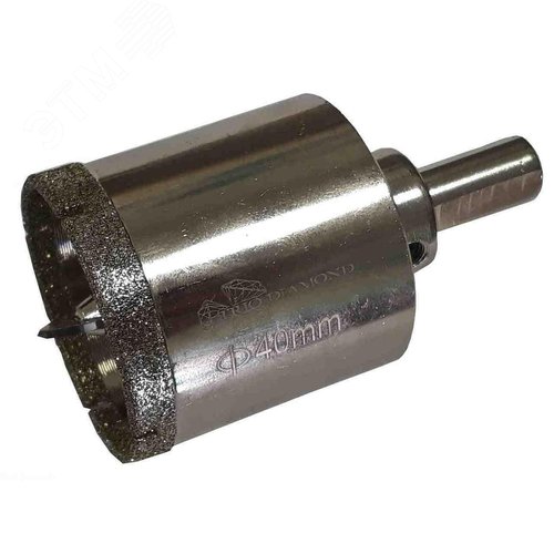 Изображение товара Коронка алмазная с центрирующим сверлом 40 мм, по плитке и стеклу хвостовик цилиндрический с тремя гранями, мокрое сверление (шт)