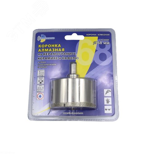 Изображение товара Коронка алмазная по керамике и кафелю с центрирующим сверлом 68мм (шт)