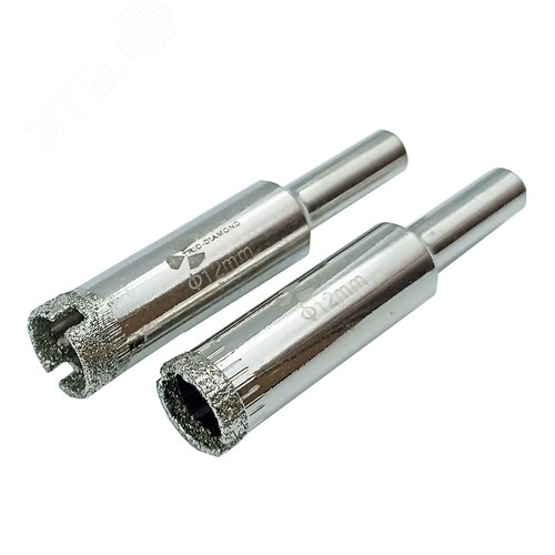 Изображение товара Коронка алмазная 12 мм, по плитке и стеклу, комплект из 2х штук, хвостовик цилиндрический, мокрое сверление (шт)