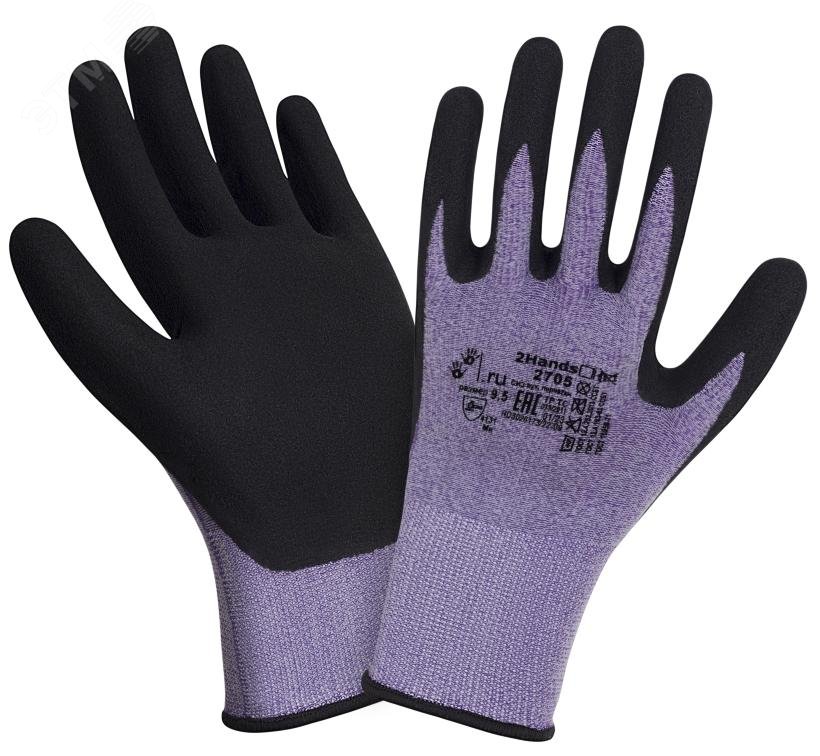 Изображение товара Перчатки 2Hands 2705 р-р 6,5, нейлон-лайкра/нитриловое покрытие microfoam ладони и пальцев черного цвета (пар)