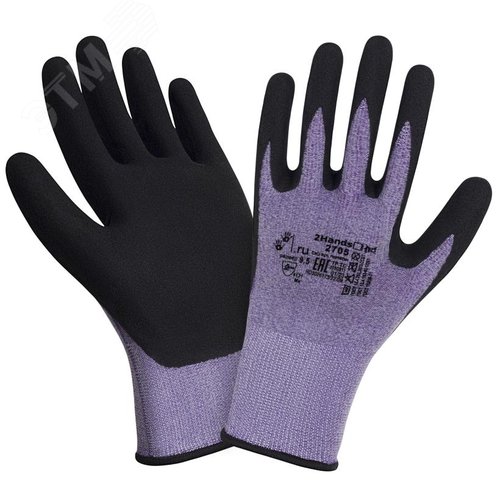 Изображение товара Перчатки 2Hands 2705 р-р10,5 нейлон-лайкра/нитриловое покрытие microfoam ладони и пальцев черного цвета (пар)