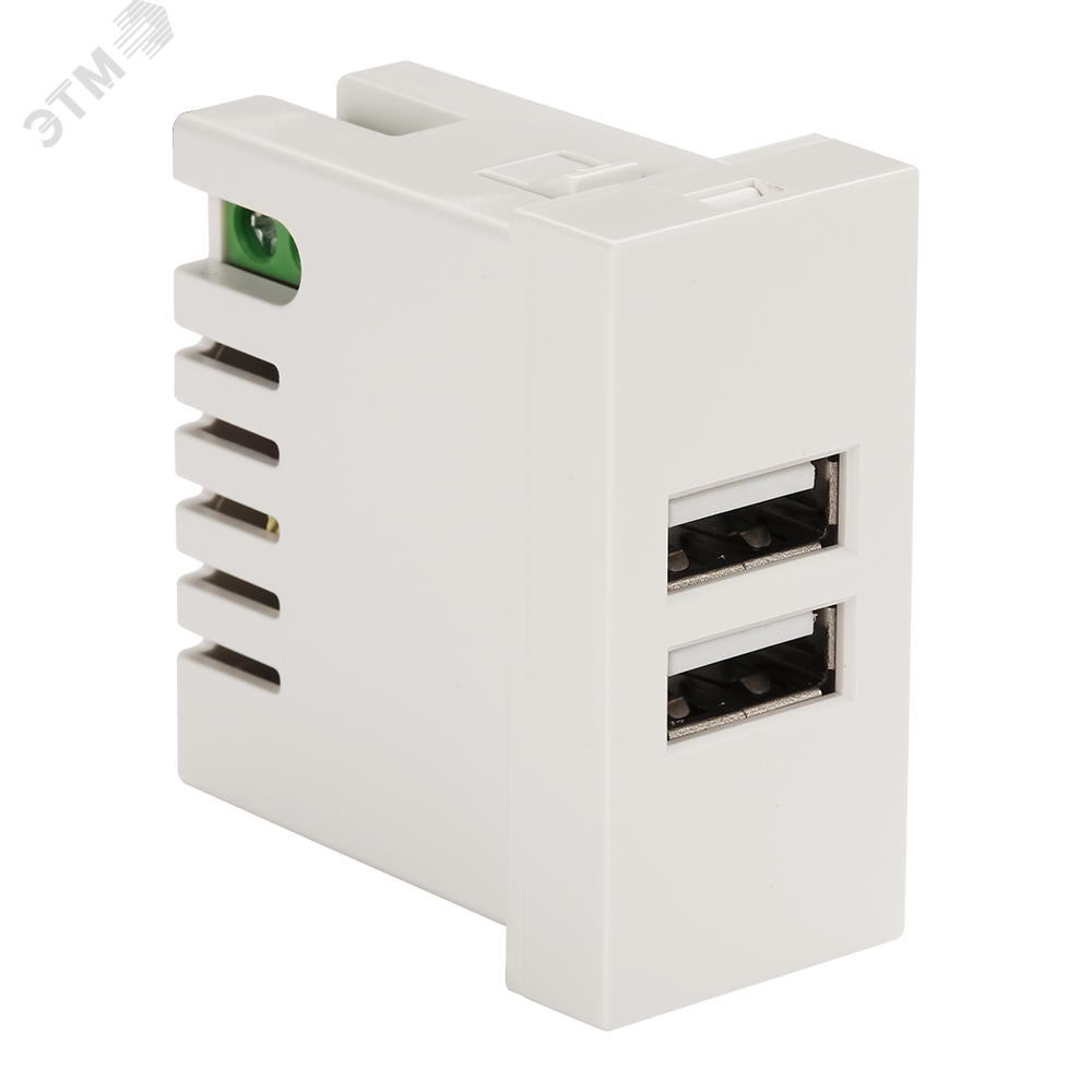 Изображение товара Модуль USB-зарядки, 2 порта USB-A, 2.1A/5V, 45x22.5 (аналог Mosaic), белый (шт)