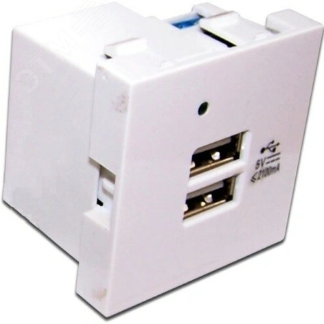Изображение товара Модуль USB-зарядки, 2 порта USB-A, 4.2A/5V, 45x45 (аналог Mosaic), белый (шт)