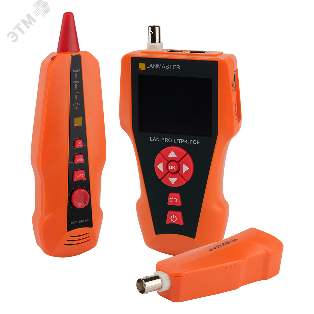 Изображение товара Тестер кабельный с измерением длины, трассировкой кабельных линий и определением POE, 1 ответная часть (шт)