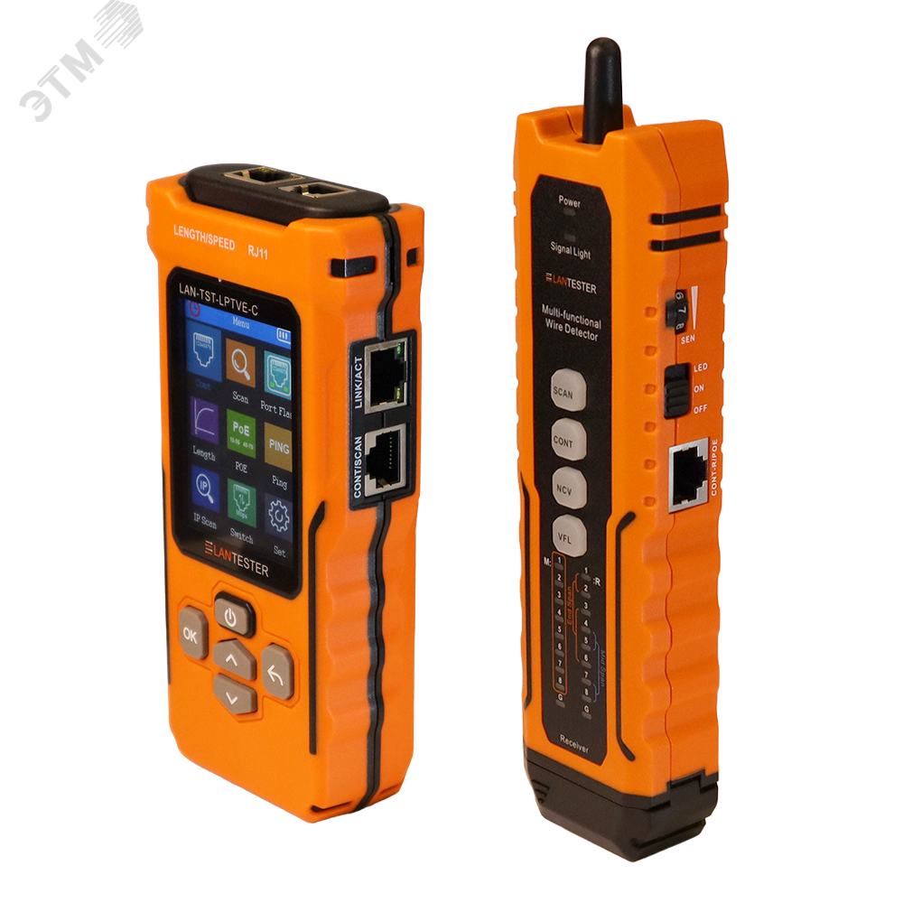 Изображение товара Тестер кабельный с измерением длины, трассировкой, проверкой Ethernet и определением POE, цветной (шт)