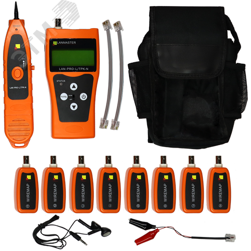 Изображение товара Тестер кабельный с измерением длины и трассировкой кабельных линий, 8 ответных частей (шт)