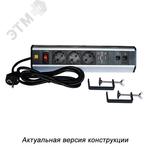Изображение товара Блок розеток настольный 1Ф 16A 3xSchuko+2USB+2xRJ45 2м (шт)