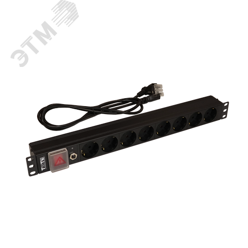 Изображение товара Блок розеток 19' 1Ф 10A с выключателем 8xSchuko, шнур 3м, Schuko (шт)