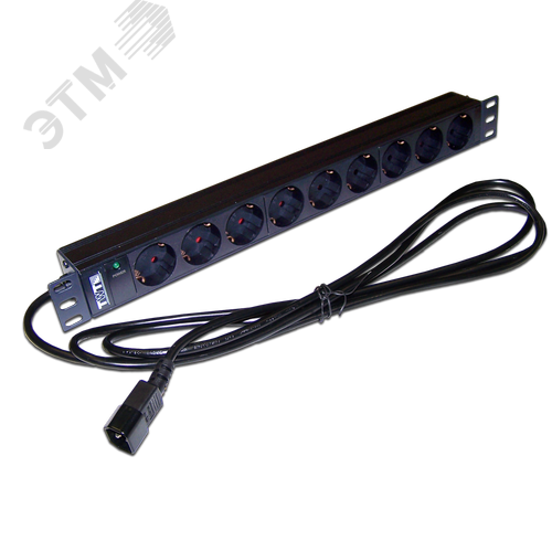 Изображение товара Блок розеток 19' 1Ф 10A без выключателя 9xSchuko, шнур 3м, C14 (шт)