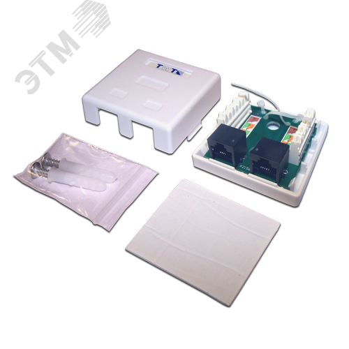 Изображение товара Розетка настенная, 2 порта RJ-45 категории 5е, UTP, белая (шт)