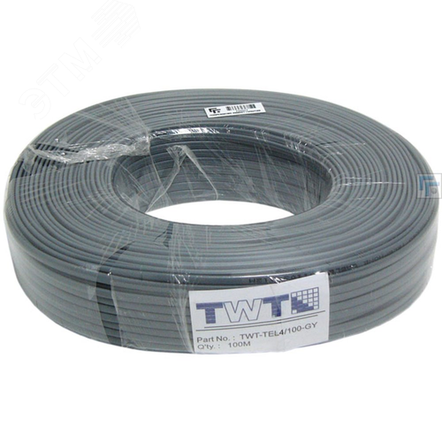Изображение товара Кабель телефонный плоский 4 жилы 28 AWG IN серый 100 м (шт)
