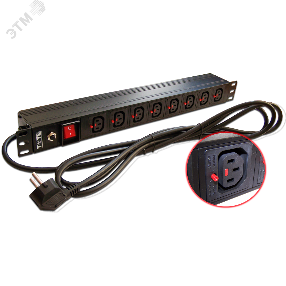 Изображение товара LANMASTER TWT-PDU-10A8C3L-3.0: блок розеток C13 с выключателем, 10 A, 8x C13, 3 м
