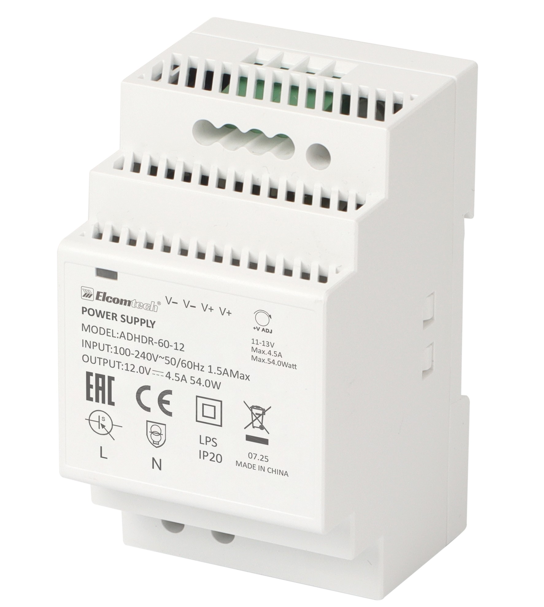 Источник питания на DIN рейку  AC/DC 54W вход 100-240V,выход 12V 4,5A AD