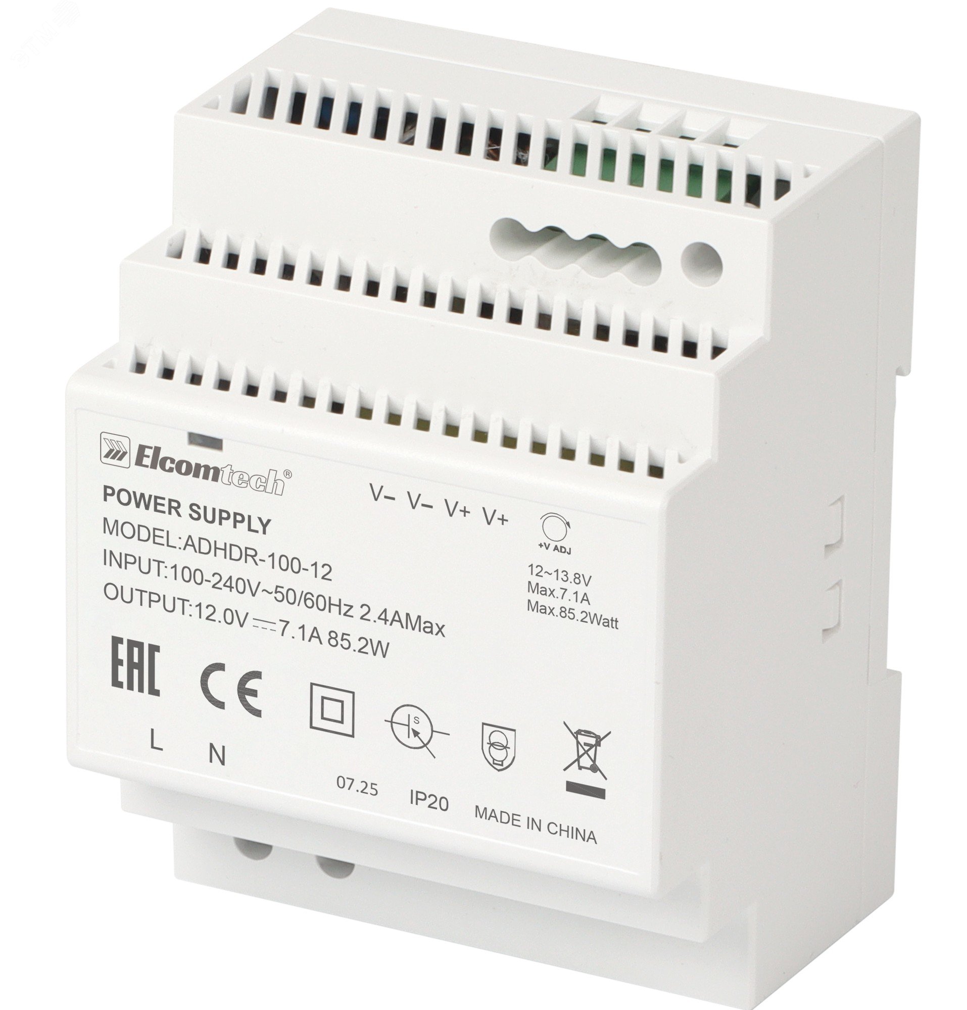 Изображение товара Блок питания на DIN рейку AC/DC 85W 12V 7.1A ELCOMTECH