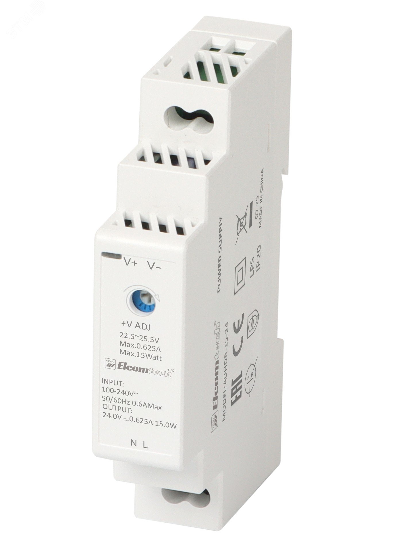 Изображение товара Блок питания на DIN рейку 15W 24V 0,63A Elcomtech ADHDR-15-24 промышленное оборудование