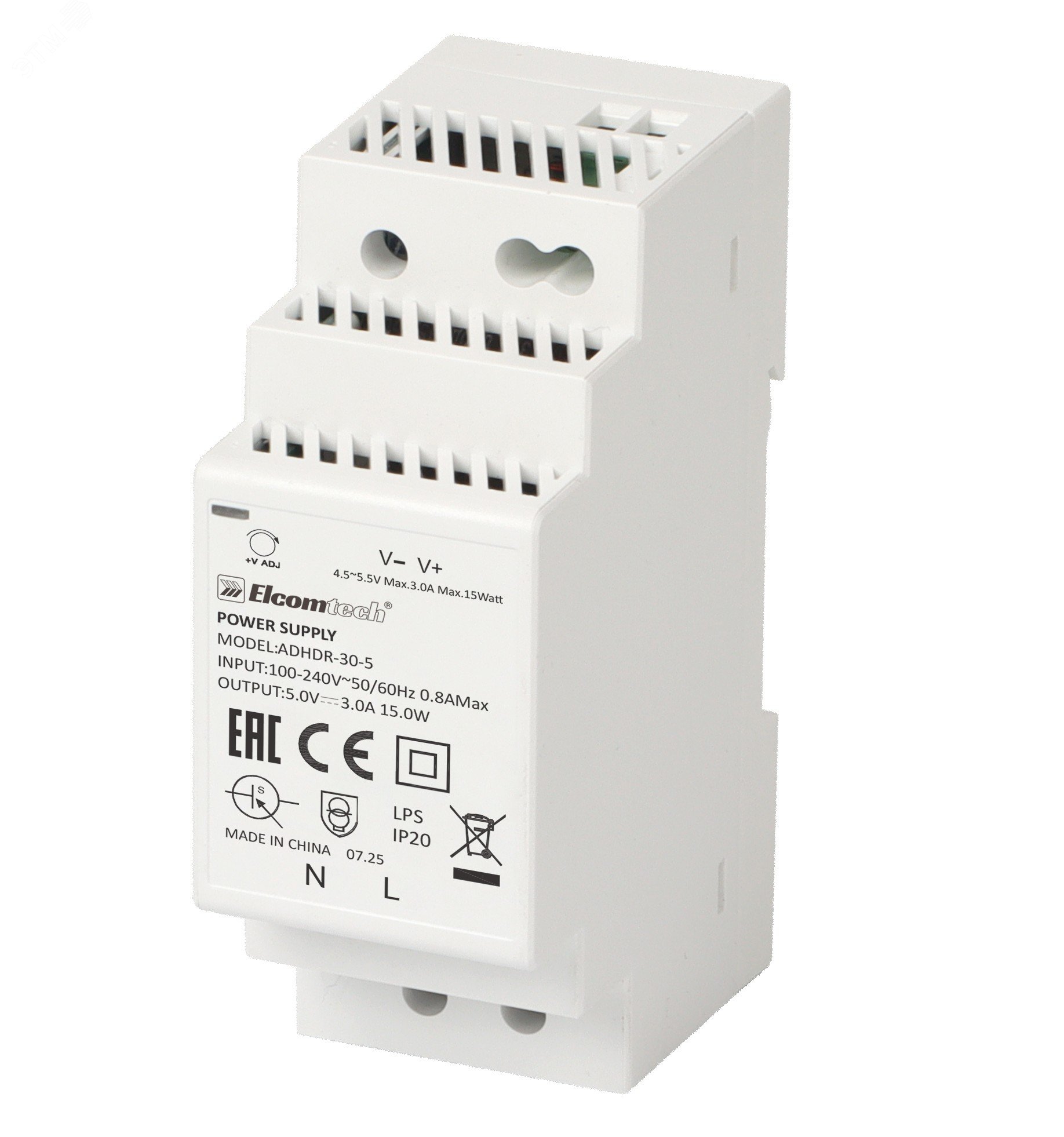 Изображение товара Блок питания AC/DC 15W на DIN рейку 5V 3A Elcomtech ADHDR-30-5