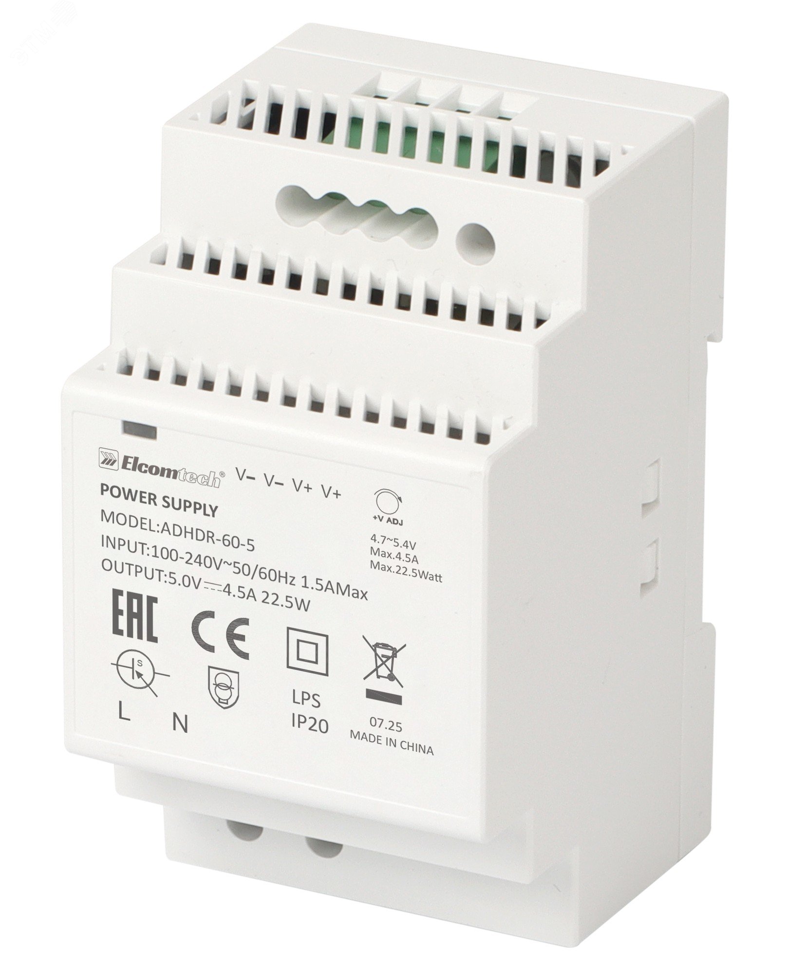 Изображение товара Источник питания на DIN рейку ELCOMTECH 22,5W 4,5V 4,5A