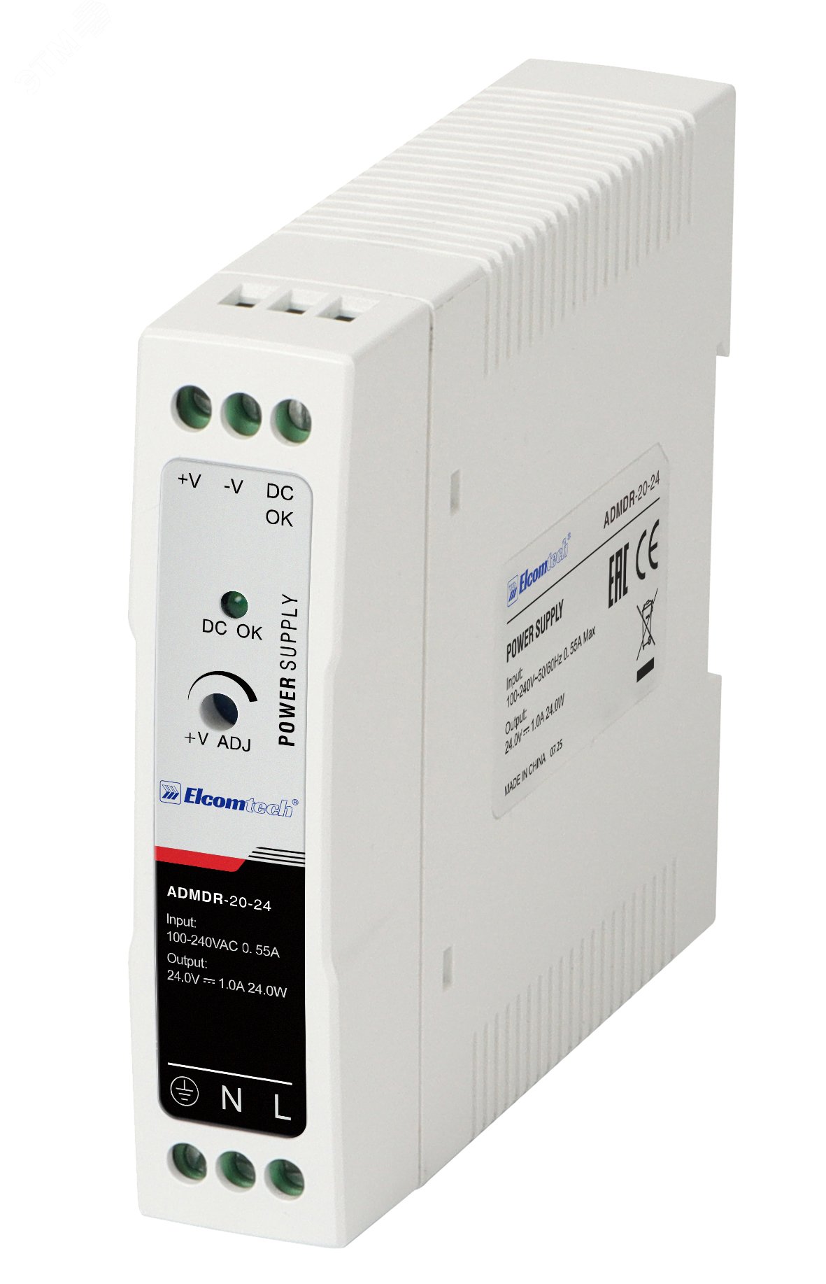 Изображение товара Блок питания на DIN рейку AC/DC 20W 24V 1A ELCOMTECH