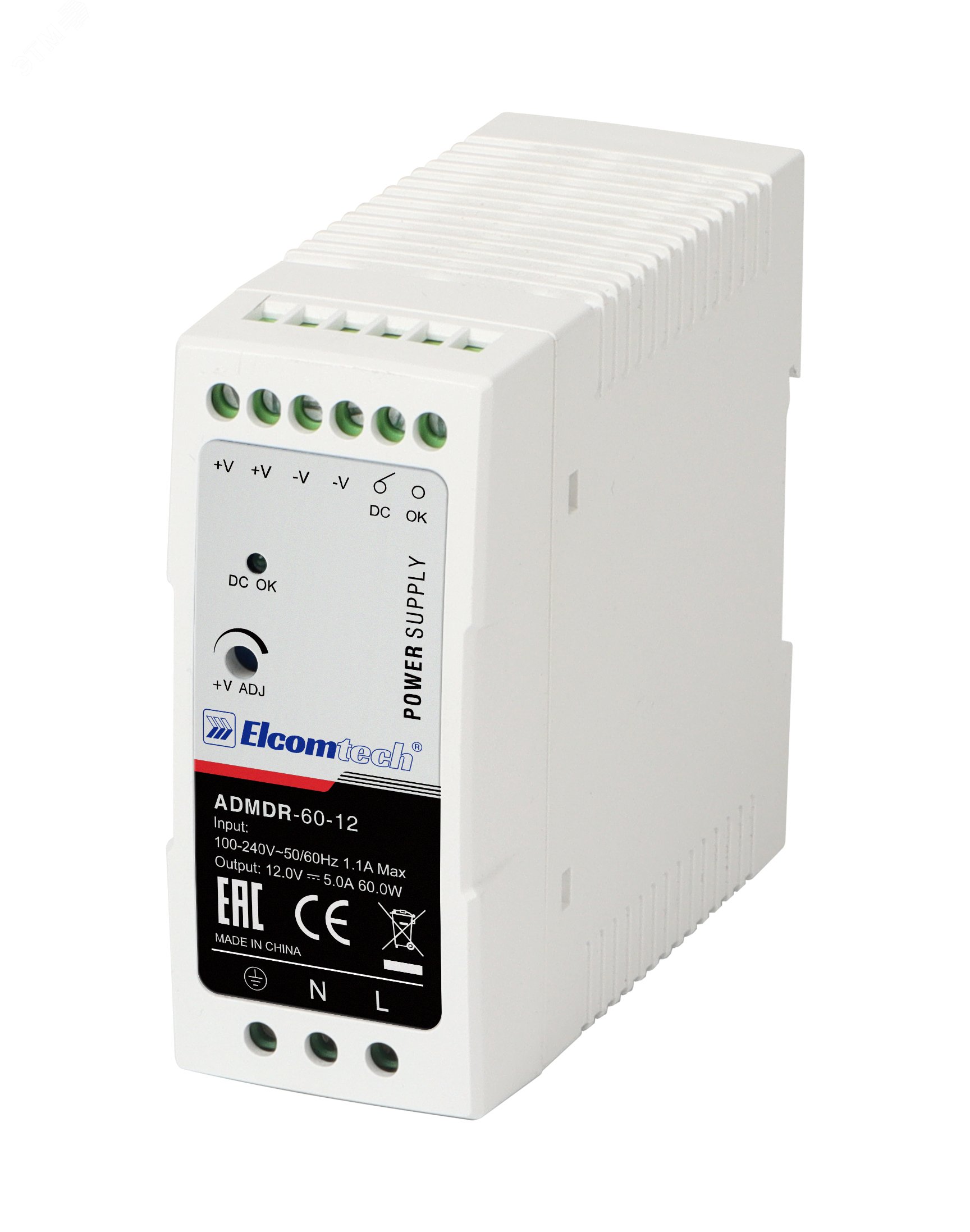 Изображение товара Источник питания на DIN рейку 60W 12V 5A Elcomtech ADMDR-60-12