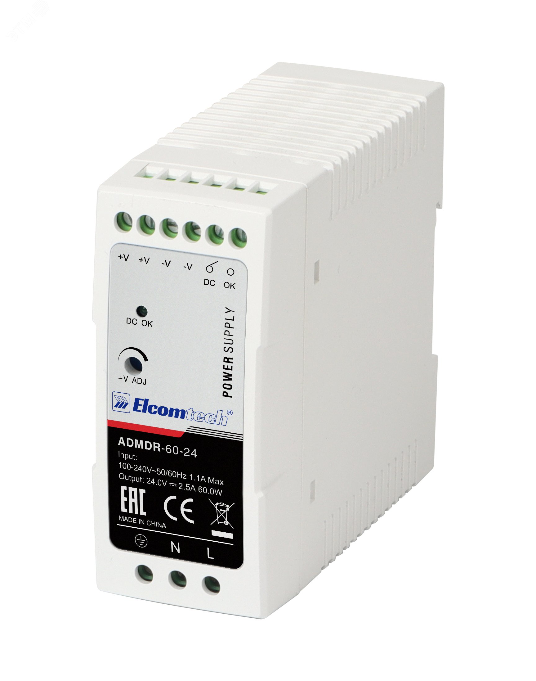 Изображение товара Блок питания на DIN рейку 60W 24V 2,5A Elcomtech ADMDR-60-24 надежный источник питания