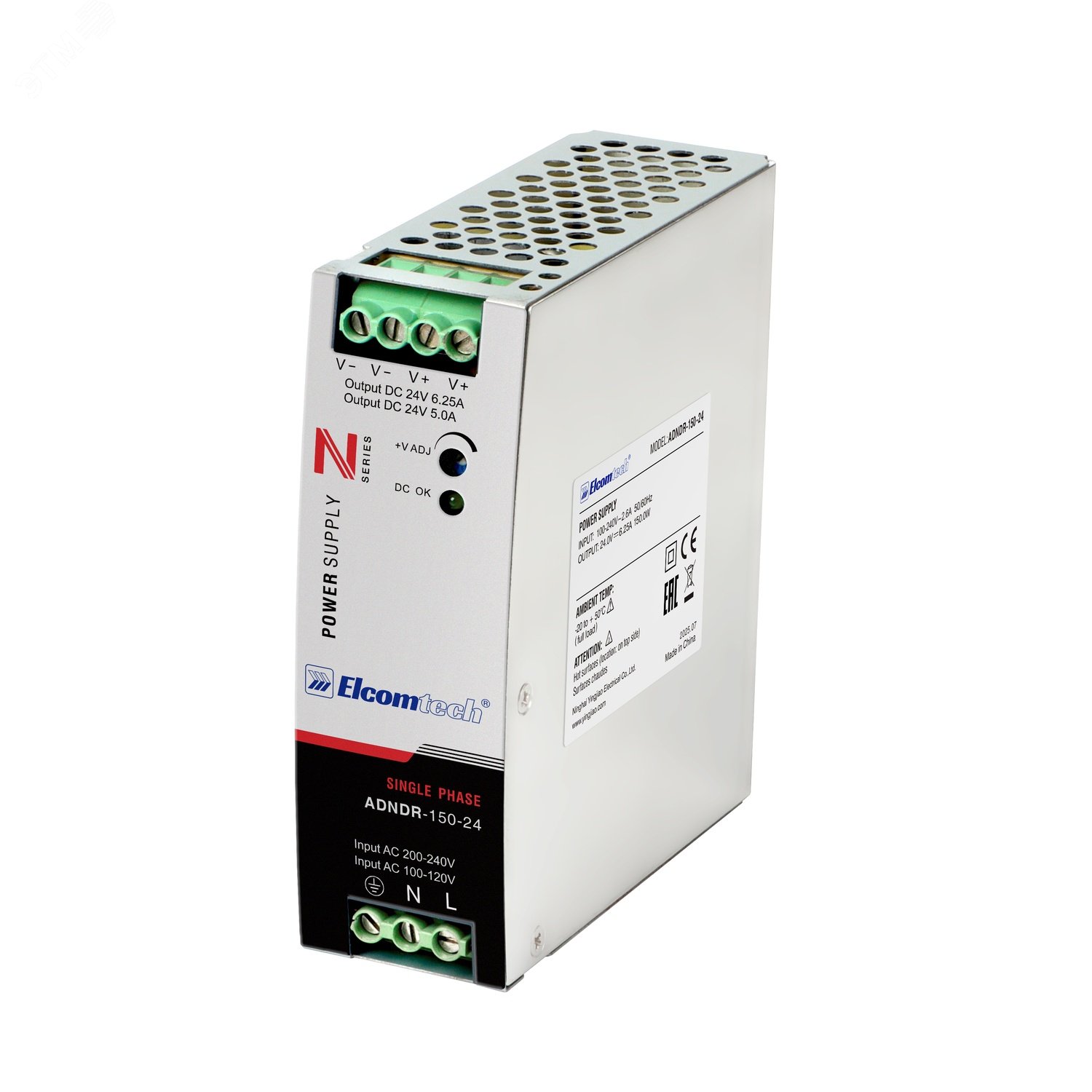 Изображение товара Блок питания на DIN рейку 150W 24V 6.25A Elcomtech ADNDR-150-24