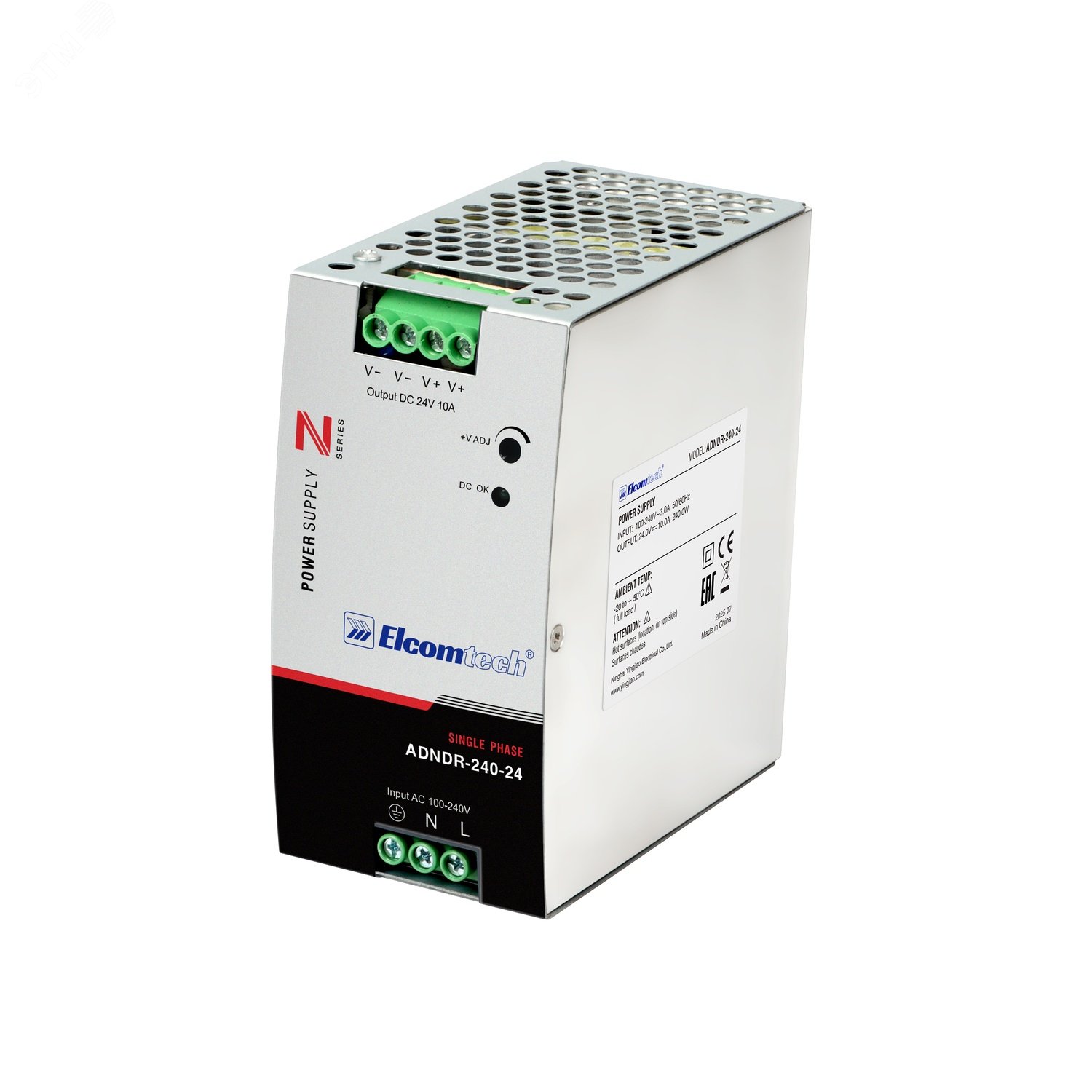 Изображение товара Блок питания на DIN рейку 240W 24V 10A Elcomtech ADNDR-240-24 промышленный