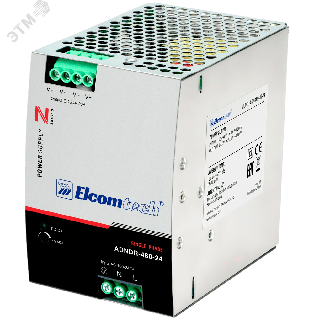 Изображение товара Блок питания 480W на DIN рейку с входом 100-240V и выходом 24V 20A ADNDR-480-24 Изображение товара Блок питания 480W на DIN рейку с входом 100-240V и выходом 24V 20A ADNDR-480-24