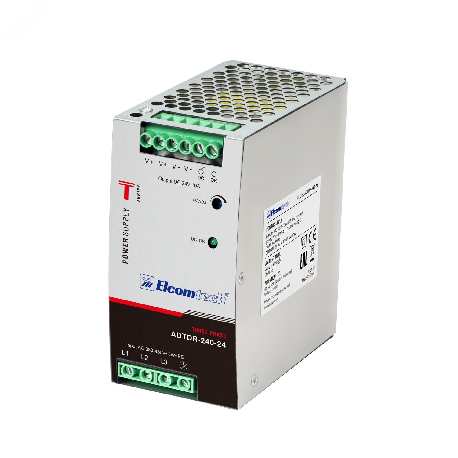 Изображение товара Блок питания AC/DC 240W 24V на DIN рейку Elcomtech ADTDR-240-24 для промышленности