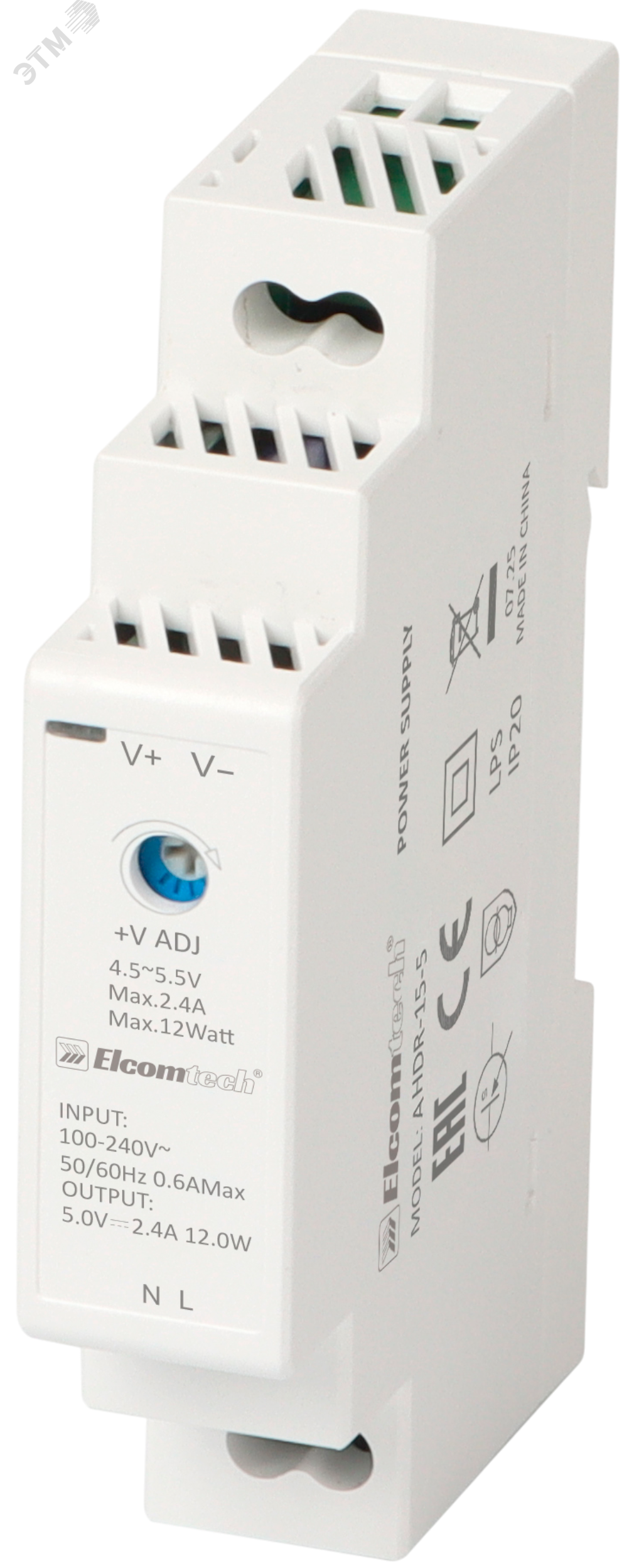 Изображение товара Блок питания на DIN рейку AC/DC 12W вход 100-240V,выход 5V 2,4A A (шт) Изображение товара Блок питания на DIN рейку AC/DC 12W вход 100-240V,выход 5V 2,4A A (шт)