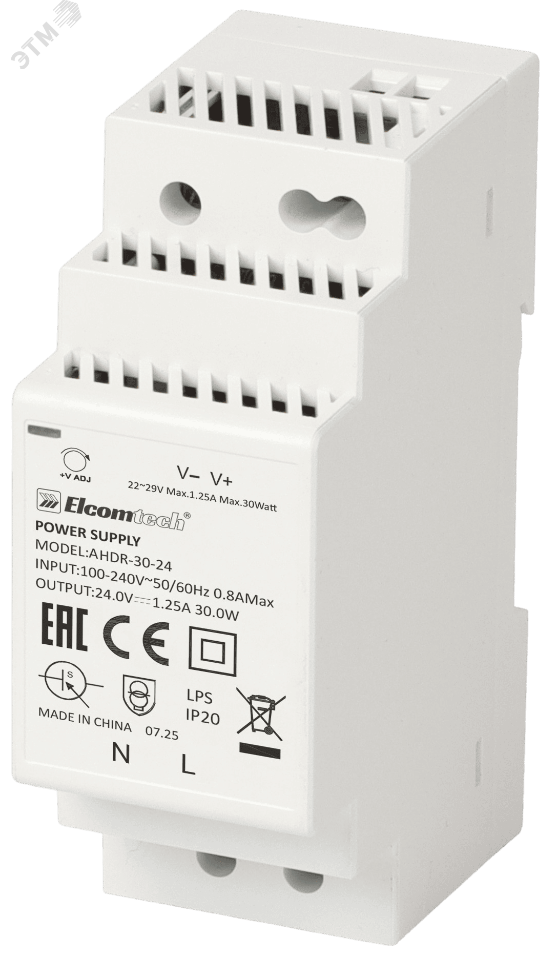 Изображение товара Блок питания на DIN рейку AC/DC 30W вход 100-240V,выход 24V 1,25A A (шт) Изображение товара Блок питания на DIN рейку AC/DC 30W вход 100-240V,выход 24V 1,25A A (шт)