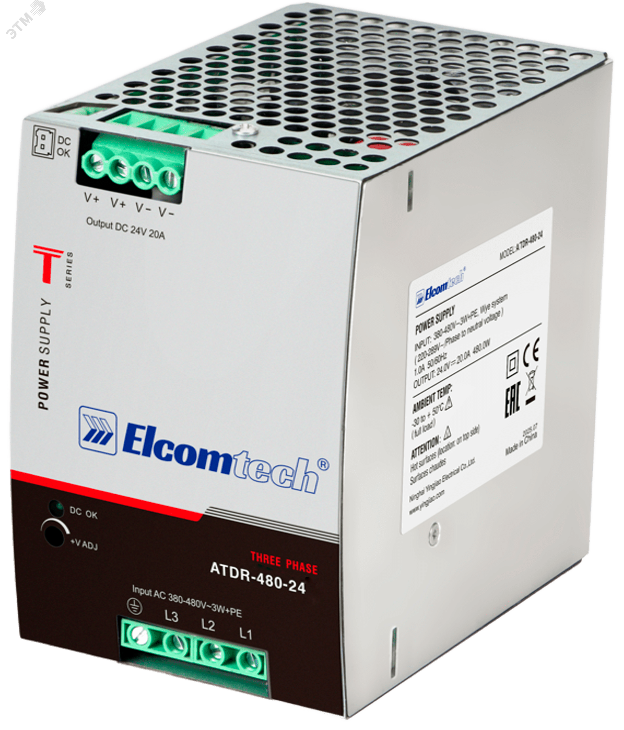 Изображение товара Блок питания на DIN рейку AC/DC 480W вход 340-550V,выход 24V 20A A (шт) Изображение товара Блок питания на DIN рейку AC/DC 480W вход 340-550V,выход 24V 20A A (шт)