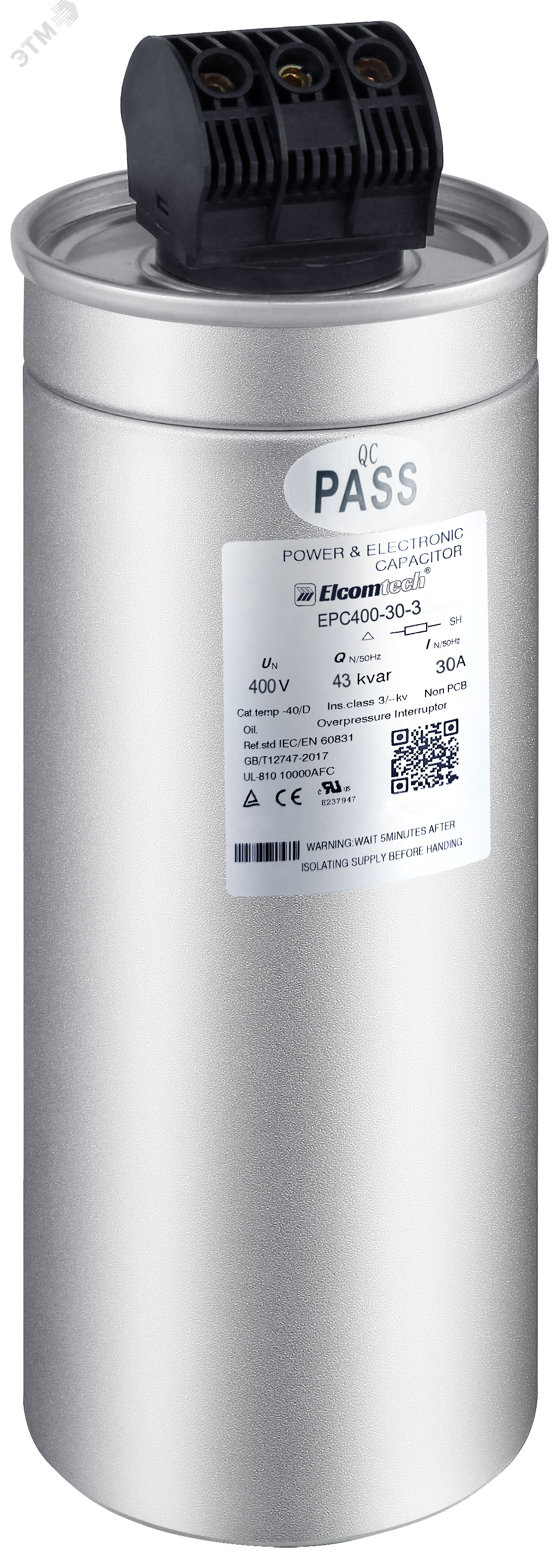 Изображение товара Конденсатор косинусный EPC 400-30-3 Elcomtech для компенсации реактивной мощности Изображение товара Конденсатор косинусный EPC 400-30-3 Elcomtech для компенсации реактивной мощности