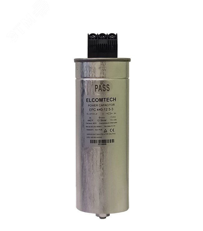 Изображение товара Конденсатор косинусный 440V 12.5kVAr 3ph (440В 12.5кВАр) D86x240 (шт)