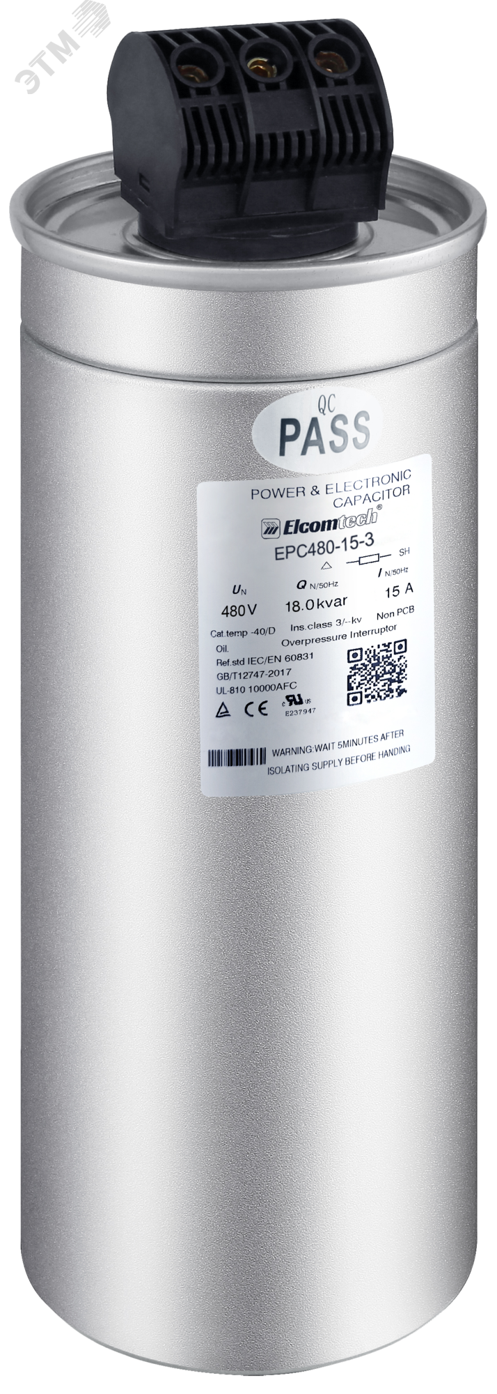 Изображение товара Конденсатор косинусный 480V 15kVAr 3ph D86x240 (шт)