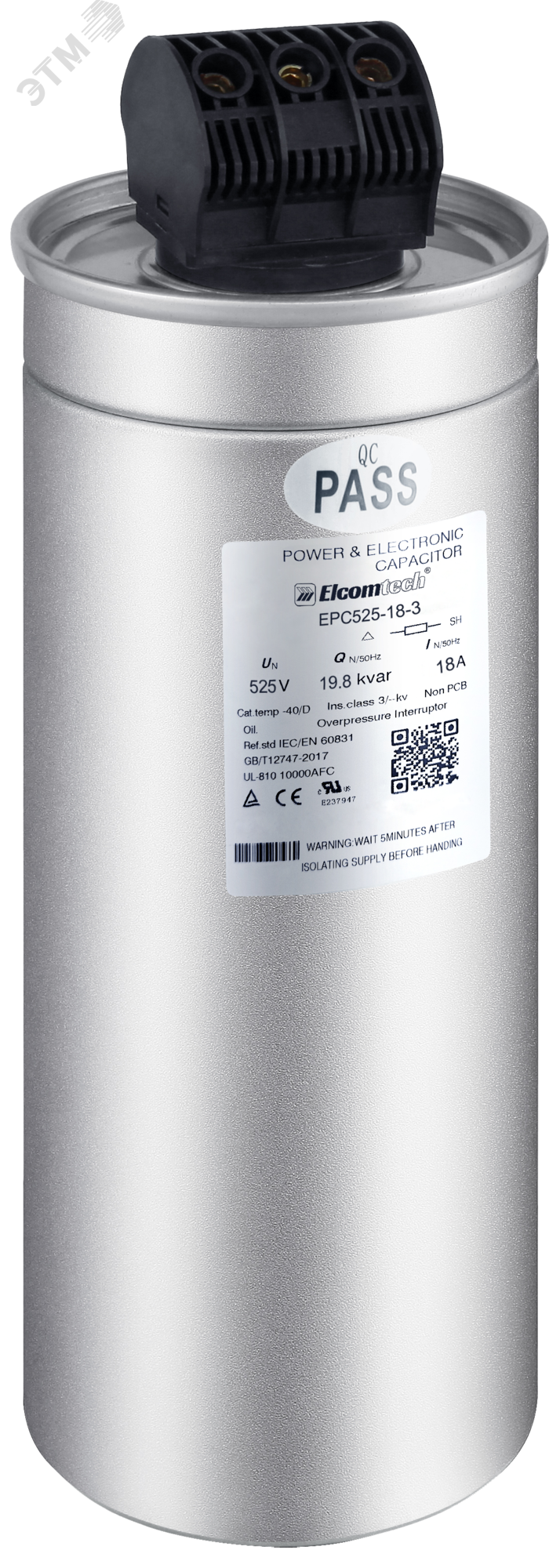 Изображение товара Конденсатор косинусный 525V 18kVAr 3ph (шт) Изображение товара Конденсатор косинусный 525V 18kVAr 3ph (шт)