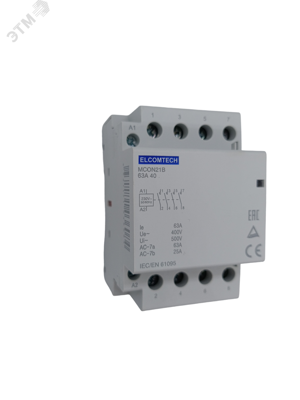 Изображение товара Контактор модульный 63A 4NO 0NC 230VAC 3х модуль (шт)