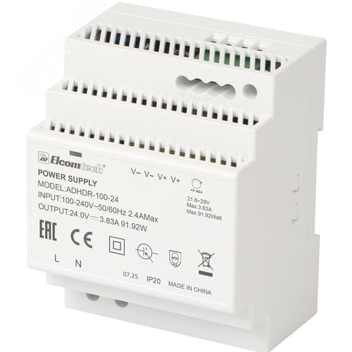 Изображение товара Источник питания на DIN рейку AC/DC 92W вход 100-240V,выход 24V 3,83A ADHDR-100-24 (шт)