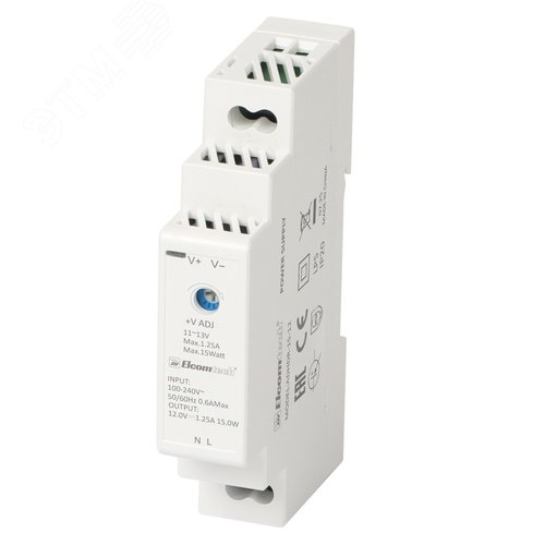 Изображение товара Источник питания на DIN рейку AC/DC 15W вход 100-240V,выход 12V 1,25A ADHDR-15-12 (шт)