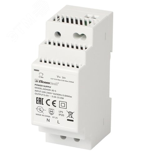 Изображение товара Источник питания на DIN рейку AC/DC 15W вход 100-240V,выход 5V 3A ADHDR-30-5 (шт)