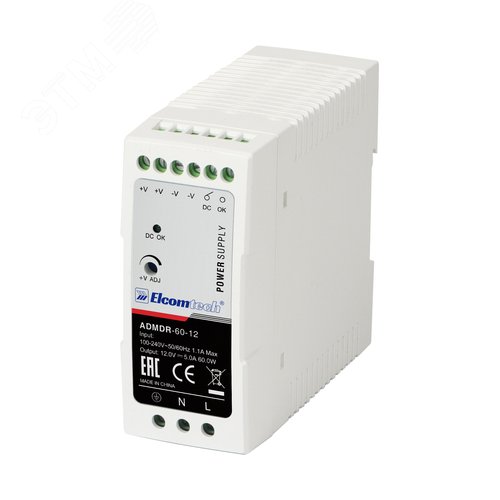 Изображение товара Источник питания на DIN рейку AC/DC 60W вход 100-240V,выход 12V 5A ADMDR-60-12 (шт)