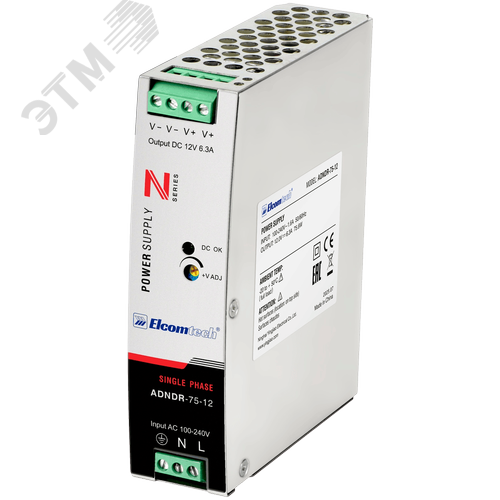 Изображение товара Источник питания на DIN рейку AC/DC 75,6W вход 100-240V,выход 12V 6,3A AD (шт)