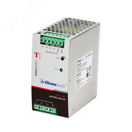 Изображение товара Источник питания на DIN рейку AC/DC 240W вход 340-550V,выход 24V 10A AD TDR-240-24 (шт)