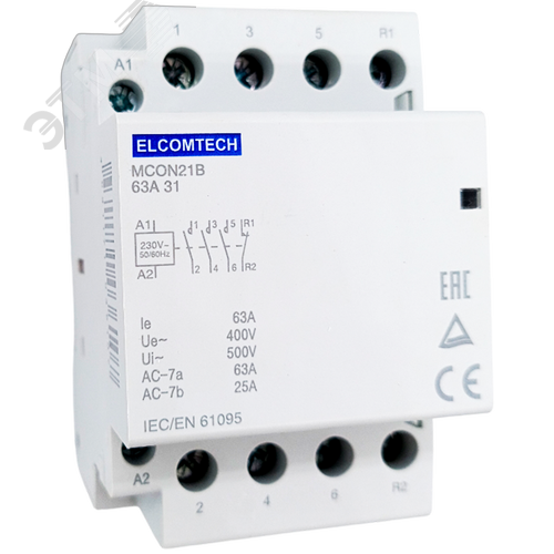 Изображение товара Контактор модульный 63A 3NO 1NC 230VAC (3НО 1НЗ 230В) 3х модуль (шт)